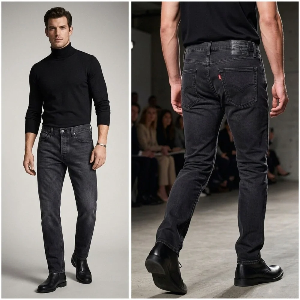 Levis 502 Regular Taper Mens 32x29 Jeans Charcoal Black Wash 29507-0001